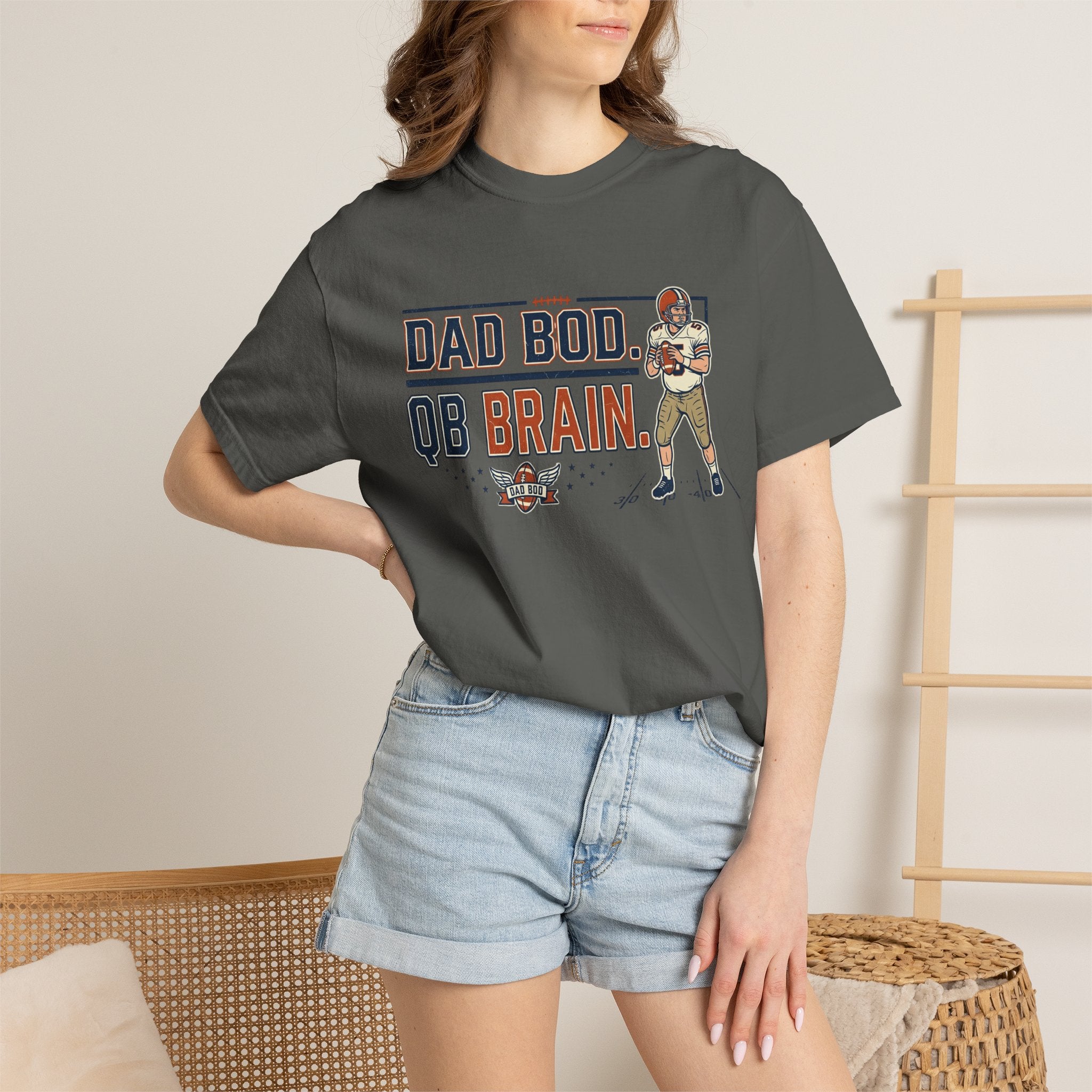 Dad Bod, QB Brain Football T-Shirt — Funny Dad Football Tee