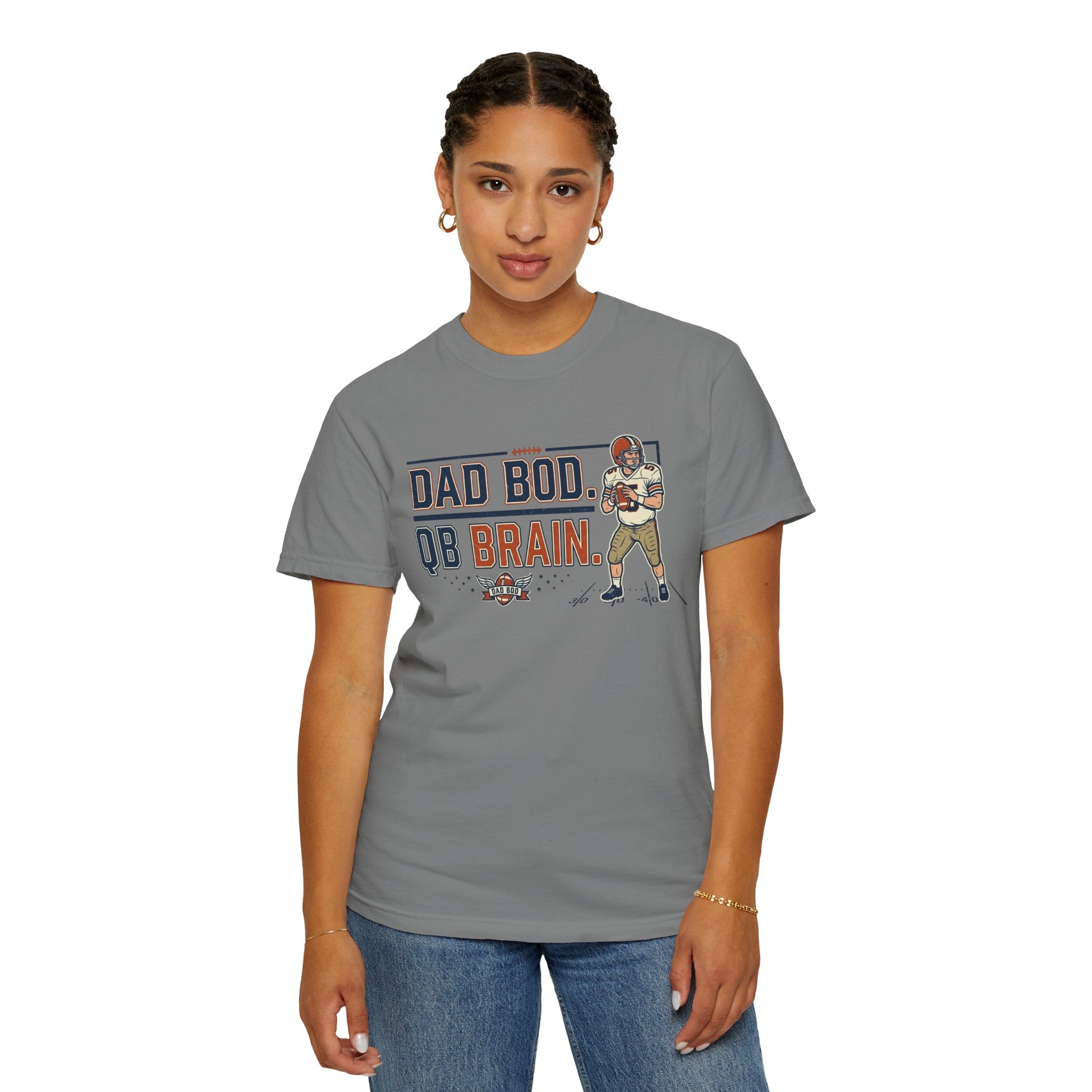 Dad Bod, QB Brain Football T-Shirt — Funny Dad Football Tee