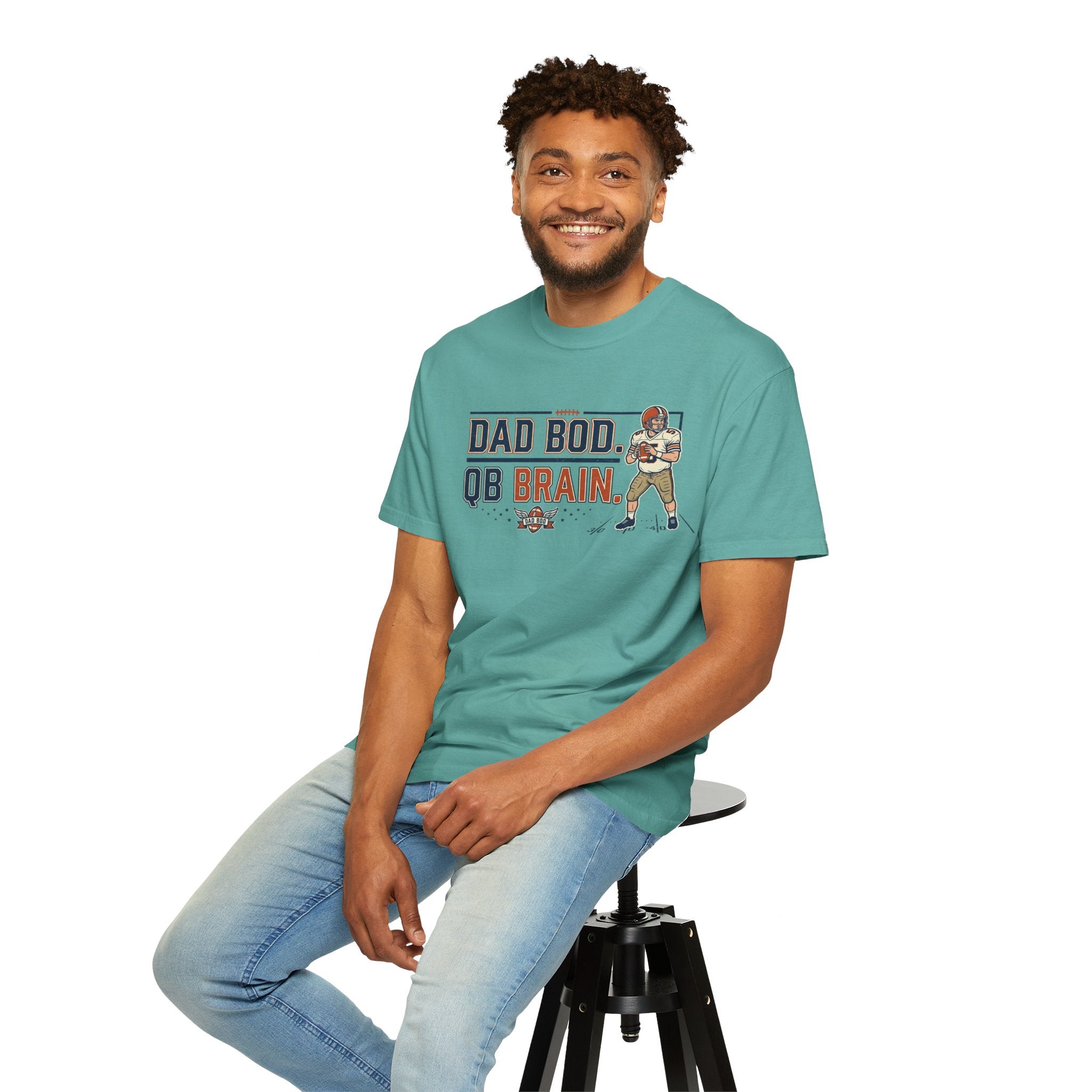 Dad Bod, QB Brain Football T-Shirt — Funny Dad Football Tee
