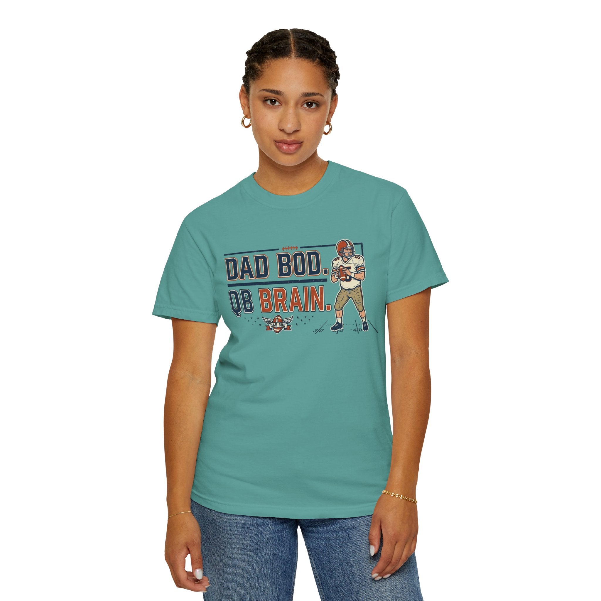 Dad Bod, QB Brain Football T-Shirt — Funny Dad Football Tee