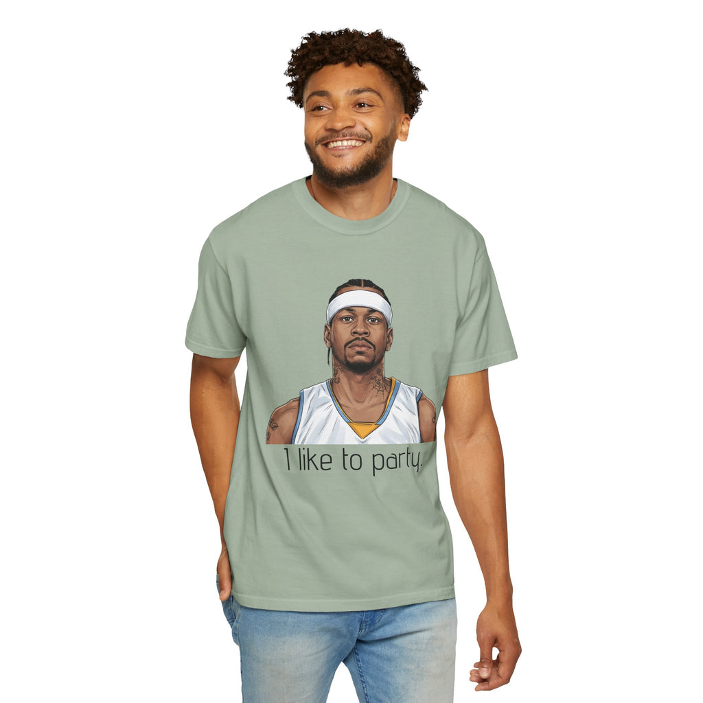 T-Shirt — AI 'I like to party.' Graphic Tee (Retro Athlete Portrait)