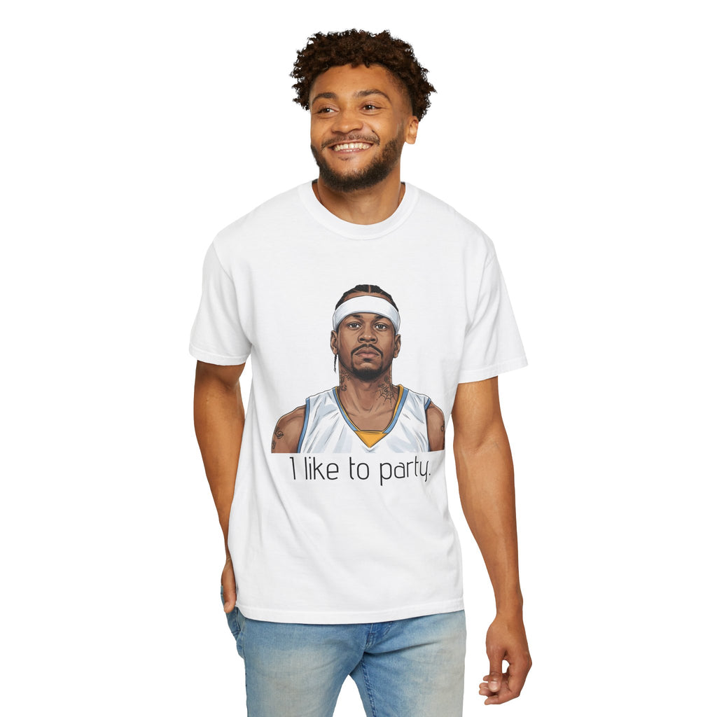 T-Shirt — AI 'I like to party.' Graphic Tee (Retro Athlete Portrait)