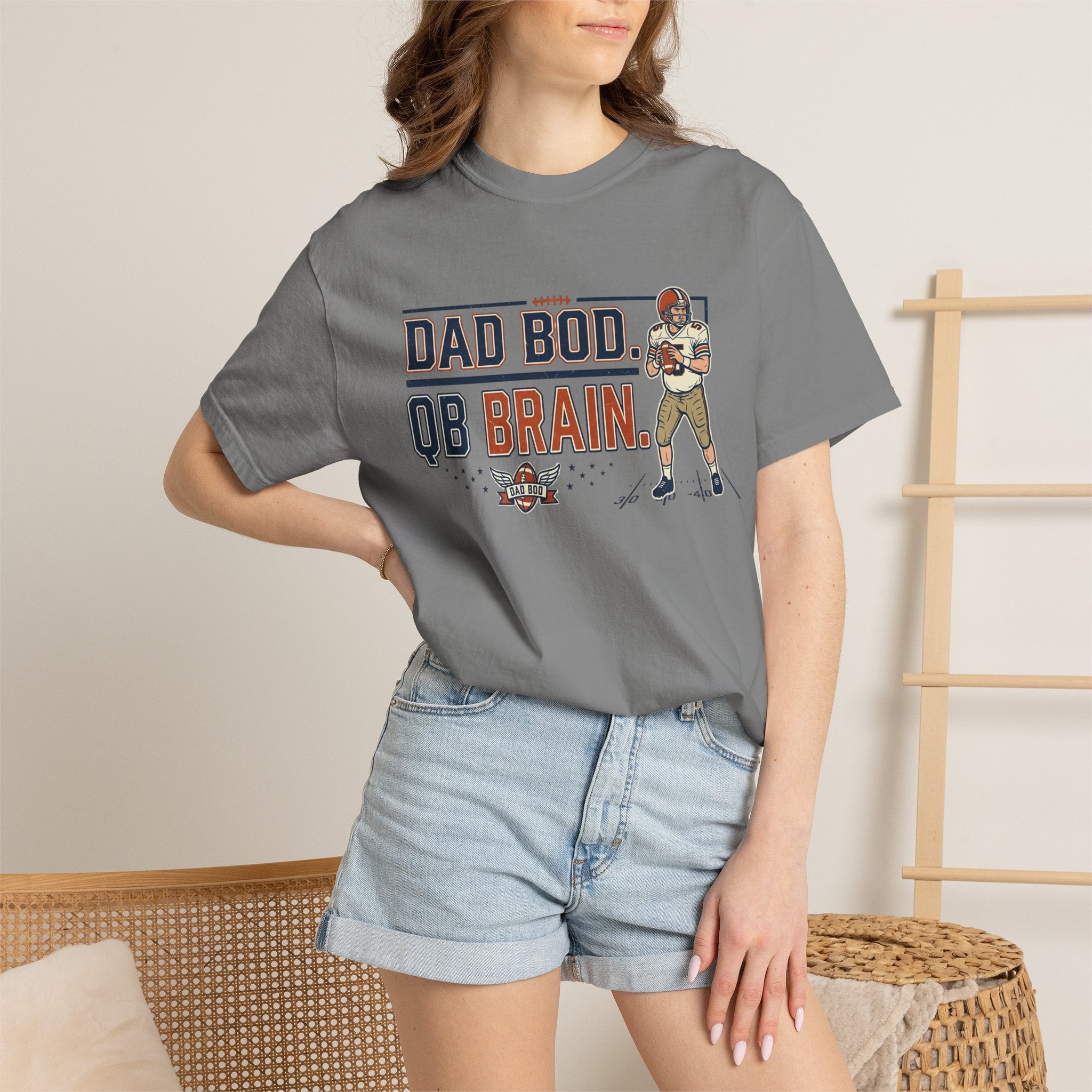 Dad Bod, QB Brain Football T-Shirt — Funny Dad Football Tee