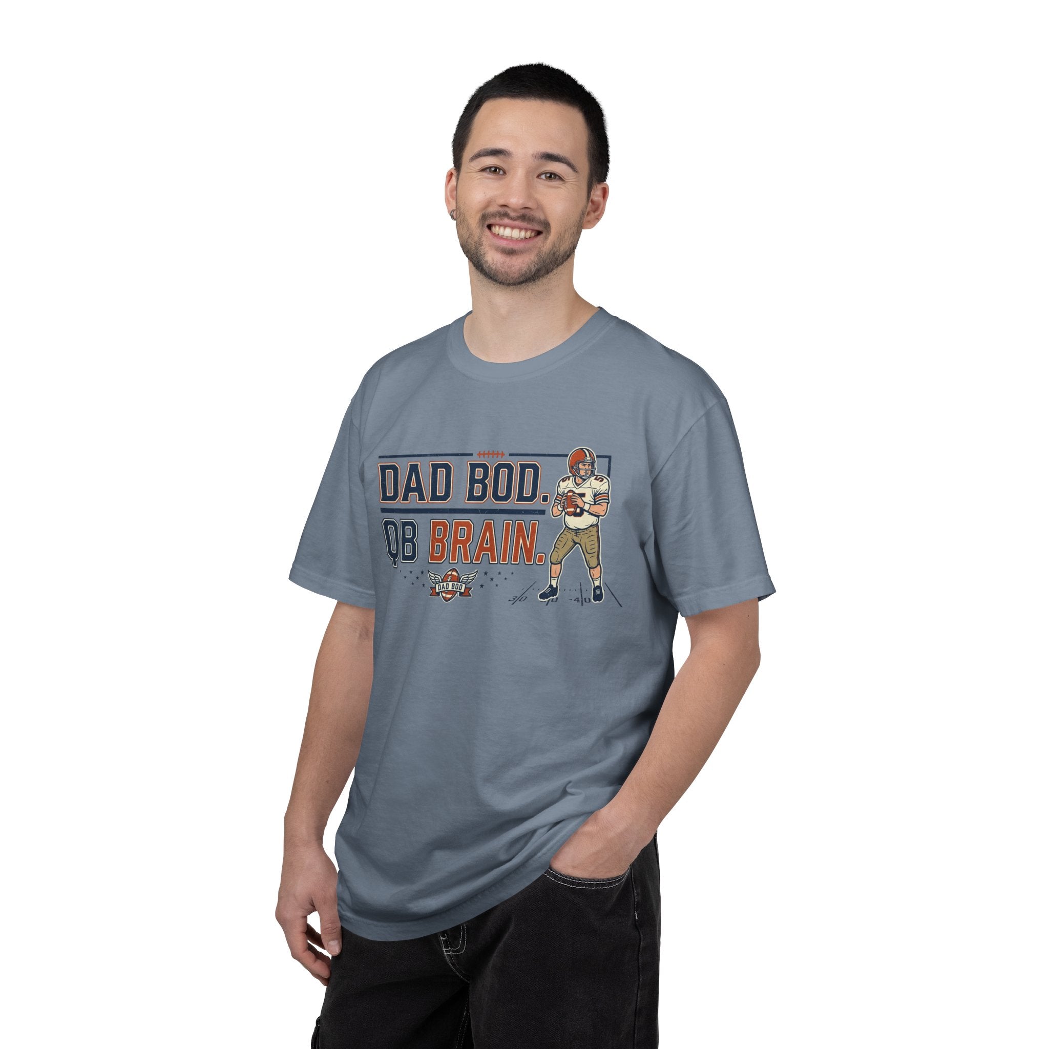 Dad Bod, QB Brain Football T-Shirt — Funny Dad Football Tee