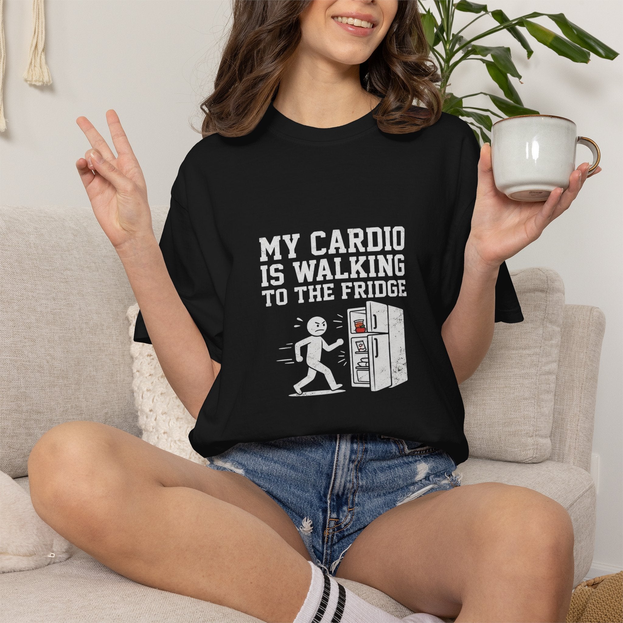 T-Shirt — "My Cardio Is Walking to the Fridge" Funny Fitness Graphic Tee