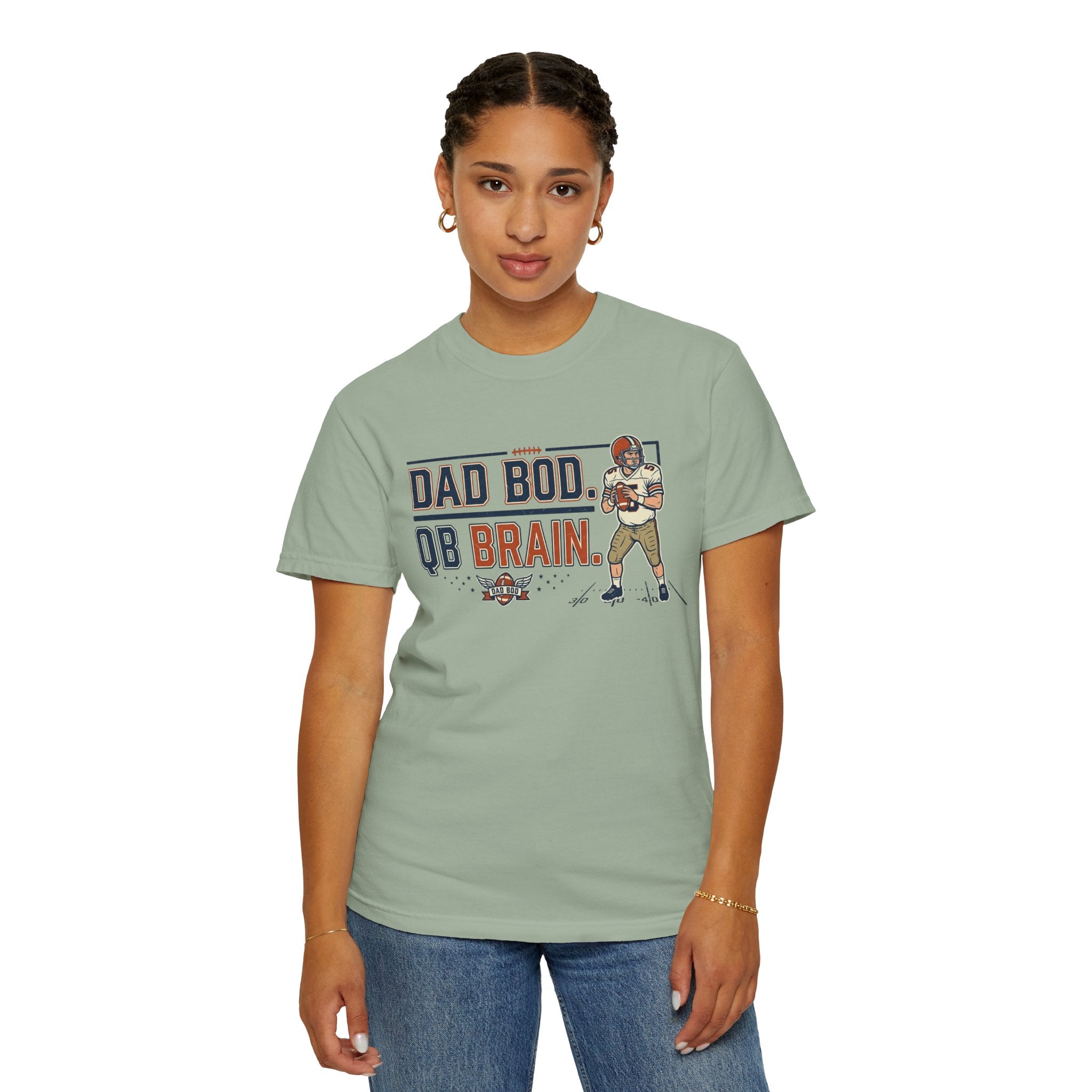 Dad Bod, QB Brain Football T-Shirt — Funny Dad Football Tee