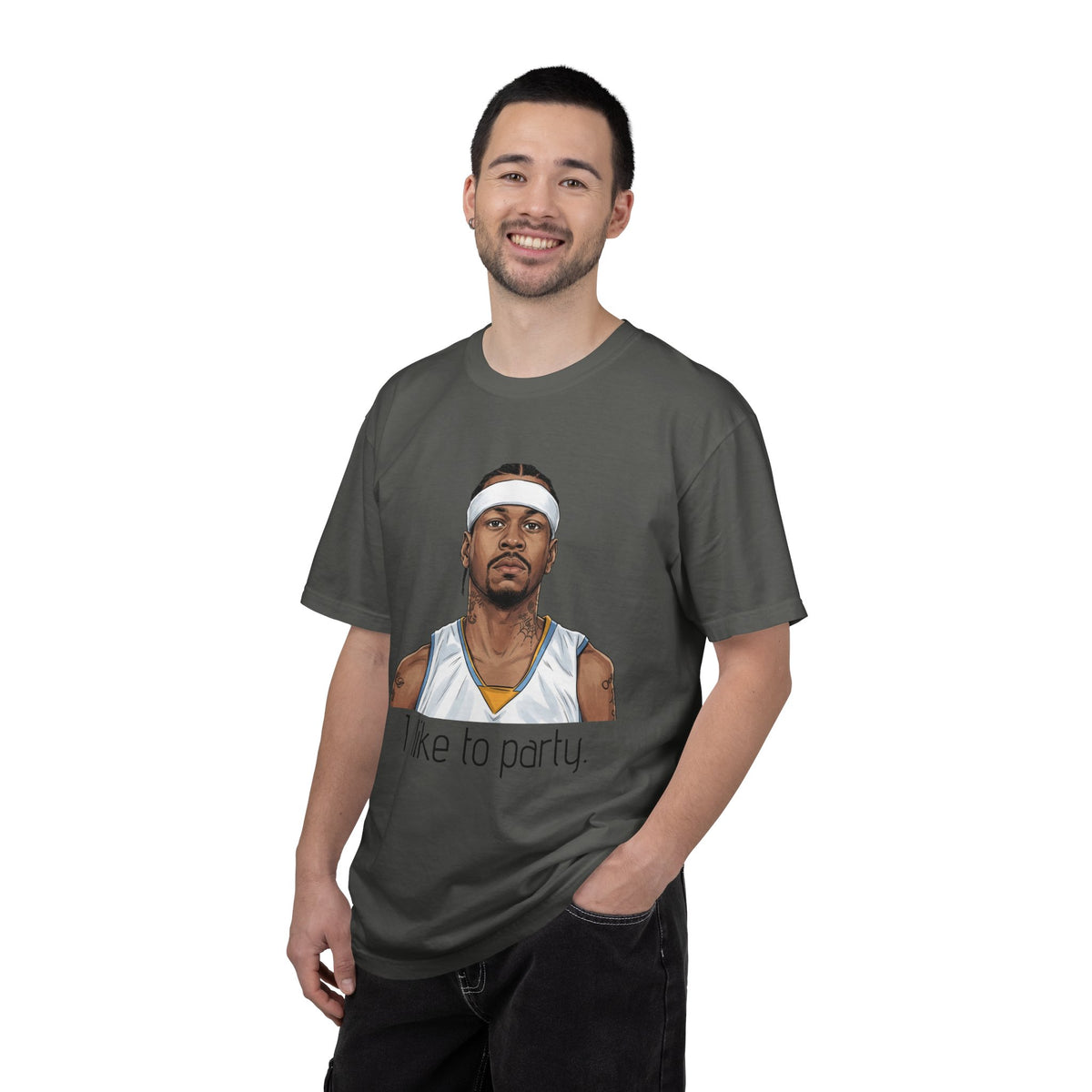 T-Shirt — AI 'I like to party.' Graphic Tee (Retro Athlete Portrait)