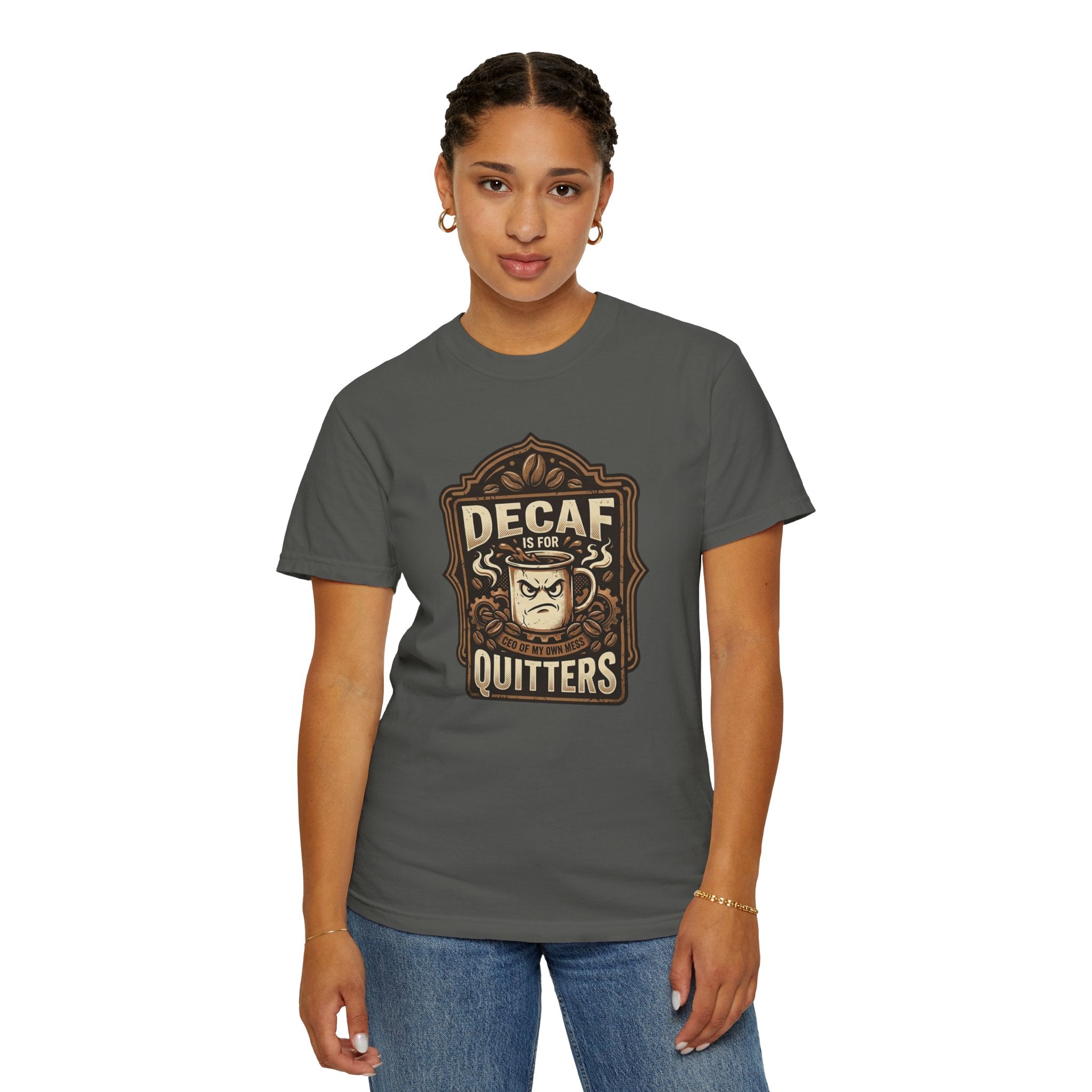 Decaf Is For Quitters Coffee T-Shirt — Funny Coffee Lover Tee