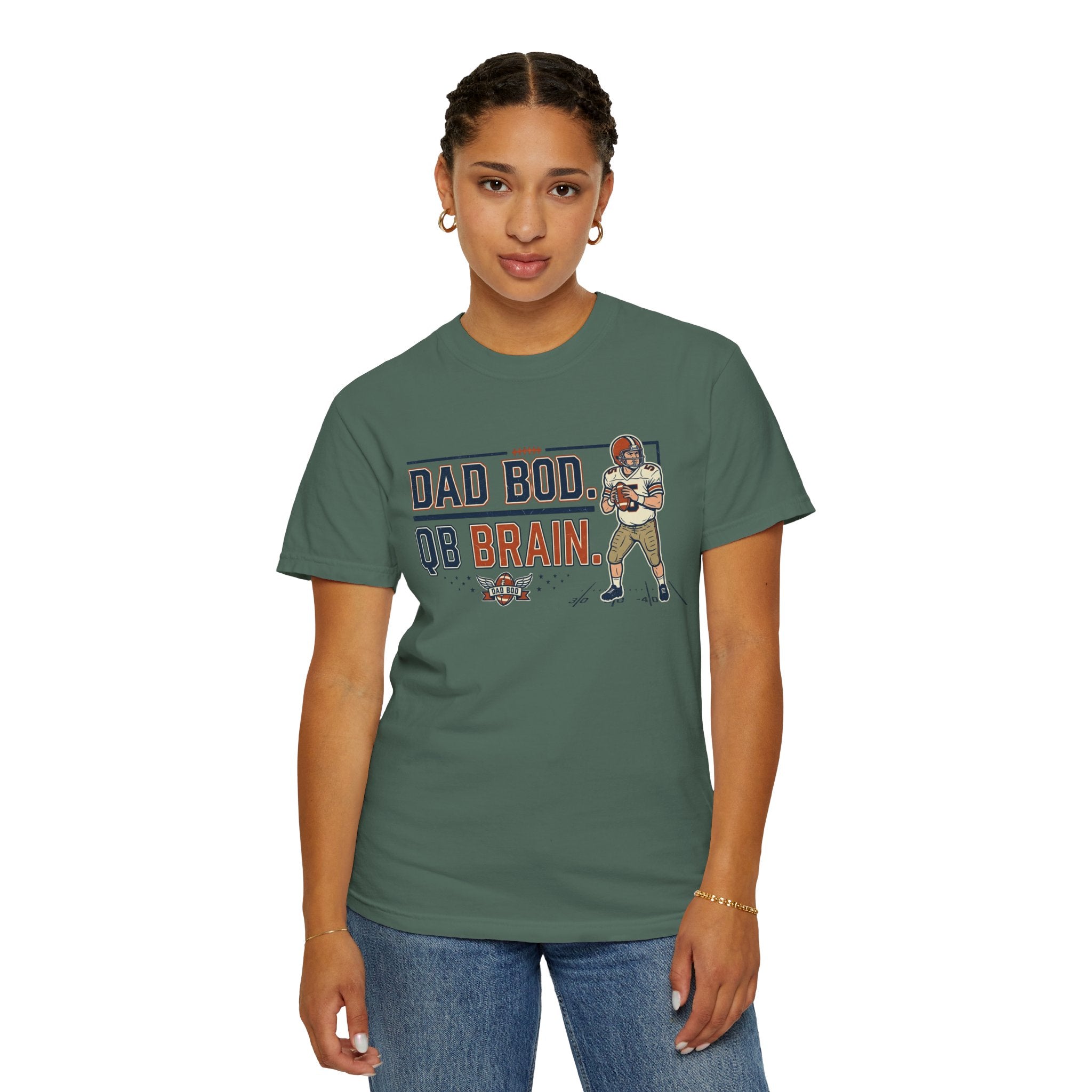 Dad Bod, QB Brain Football T-Shirt — Funny Dad Football Tee