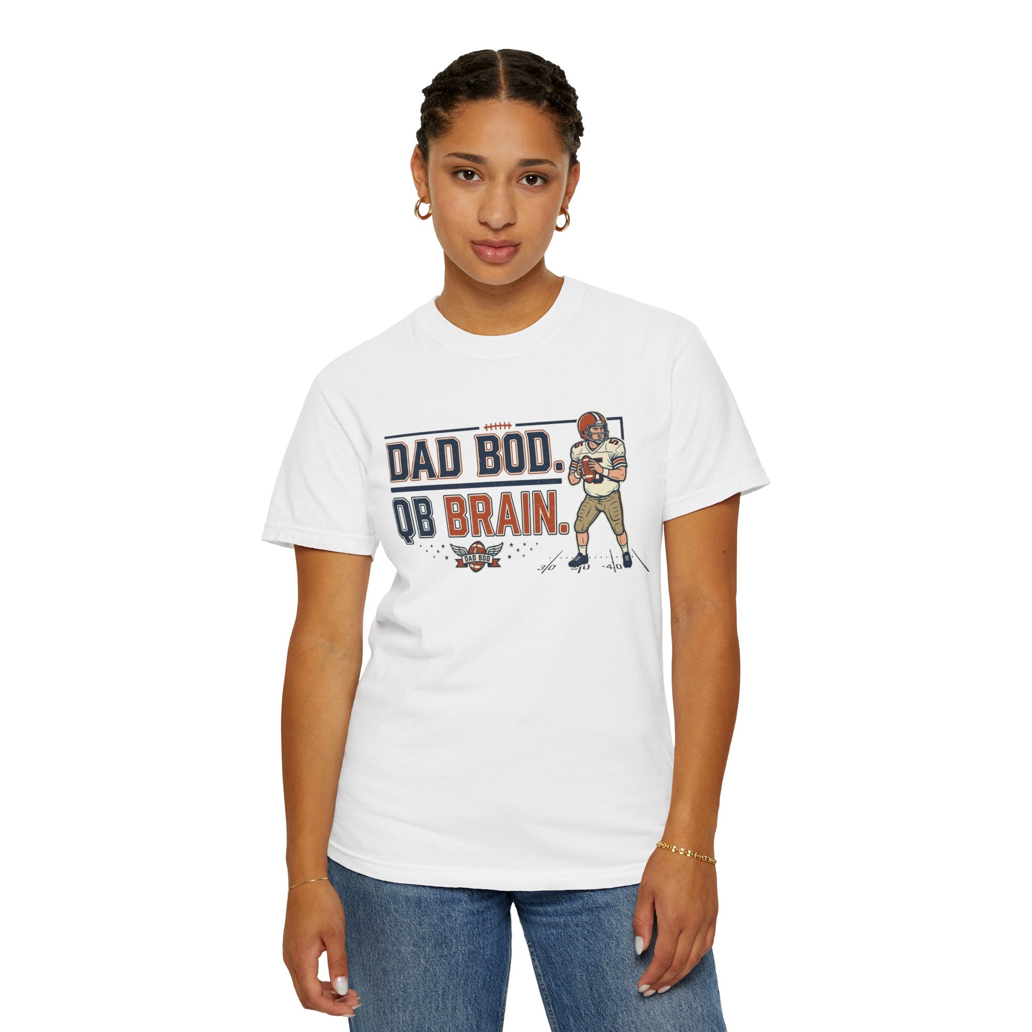 Dad Bod, QB Brain Football T-Shirt — Funny Dad Football Tee