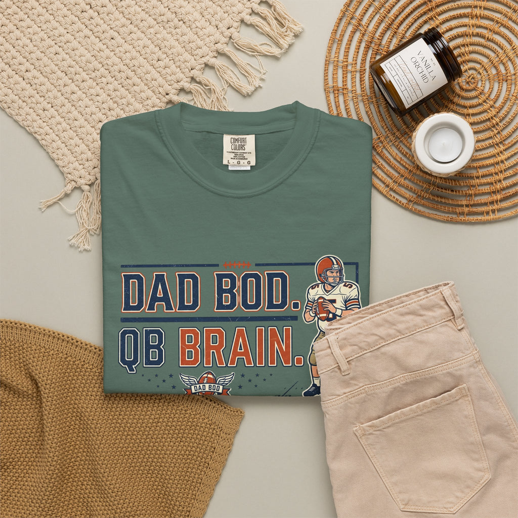 Dad Bod, QB Brain Football T-Shirt — Funny Dad Football Tee