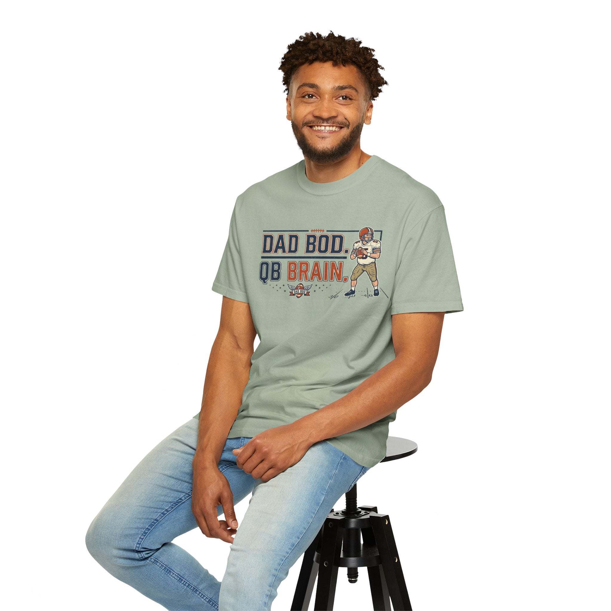 Dad Bod, QB Brain Football T-Shirt — Funny Dad Football Tee