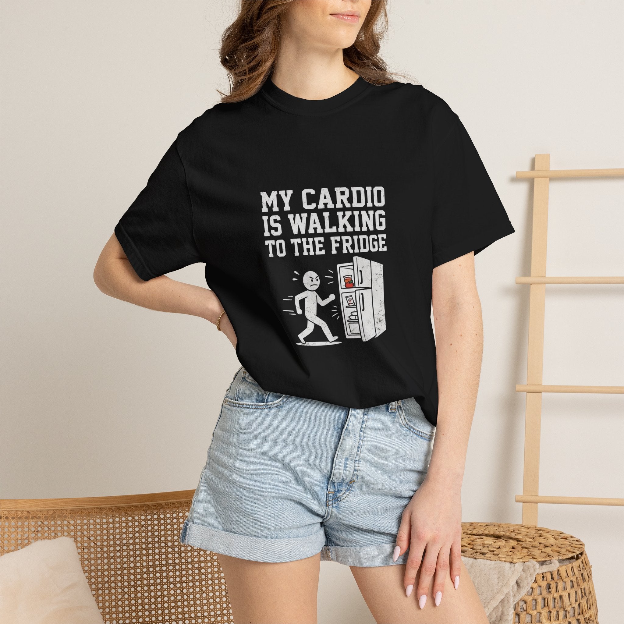 T-Shirt — "My Cardio Is Walking to the Fridge" Funny Fitness Graphic Tee