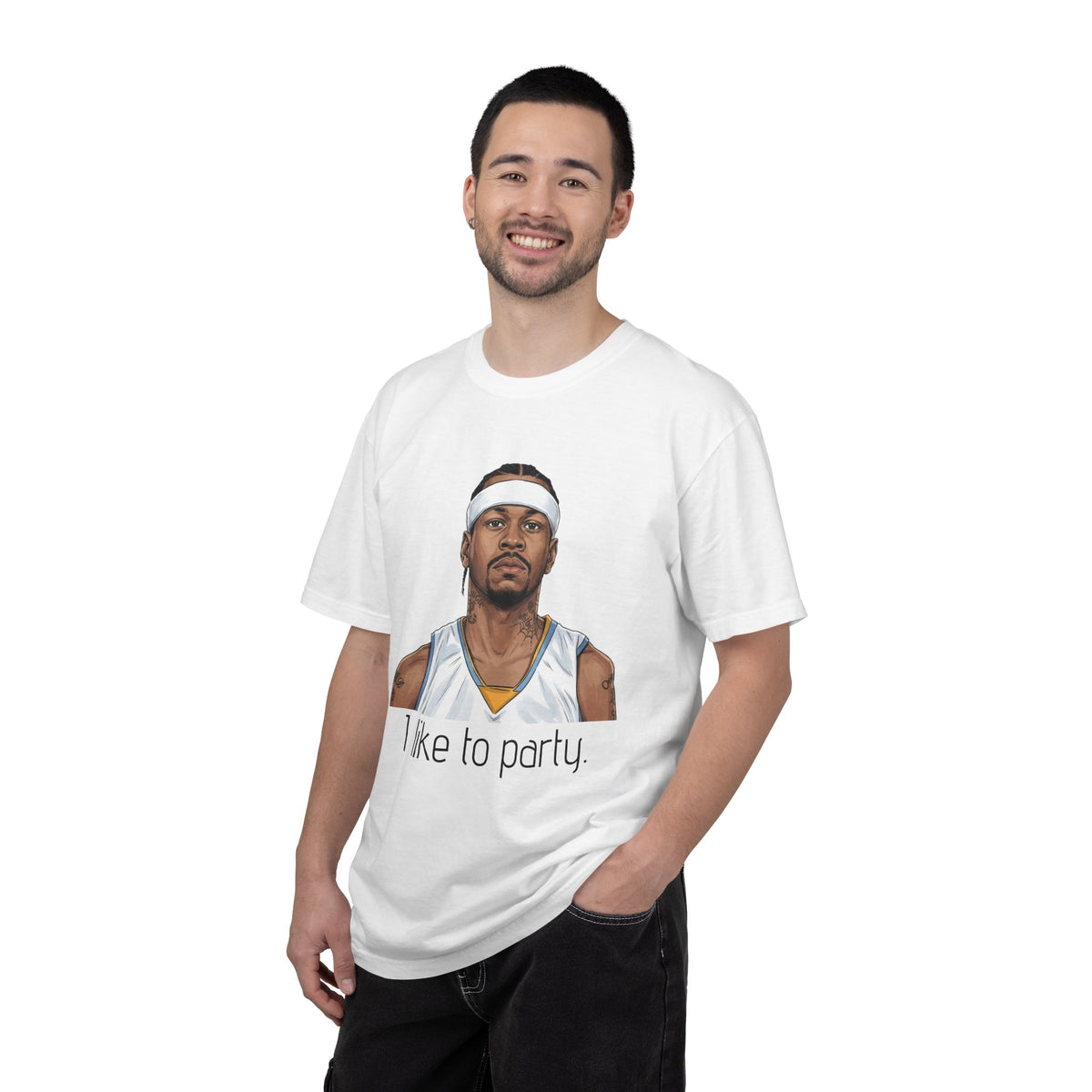 T-Shirt — AI 'I like to party.' Graphic Tee (Retro Athlete Portrait)