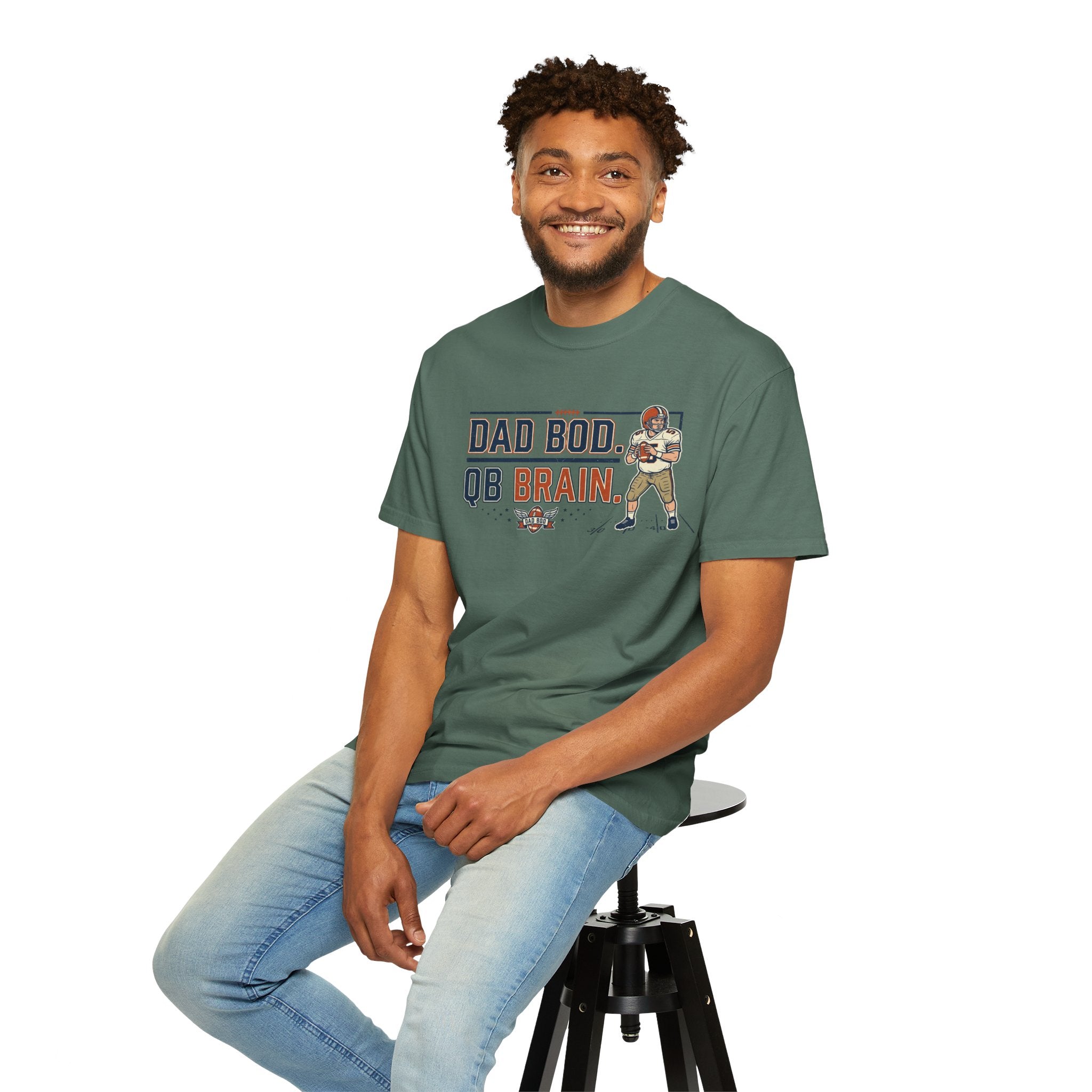 Dad Bod, QB Brain Football T-Shirt — Funny Dad Football Tee