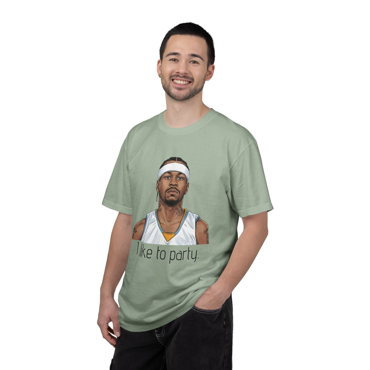 T-Shirt — AI 'I like to party.' Graphic Tee (Retro Athlete Portrait)