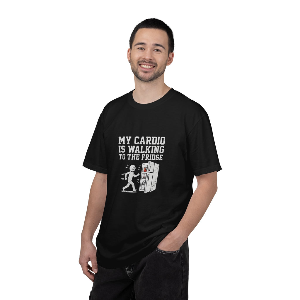 T-Shirt — "My Cardio Is Walking to the Fridge" Funny Fitness Graphic Tee