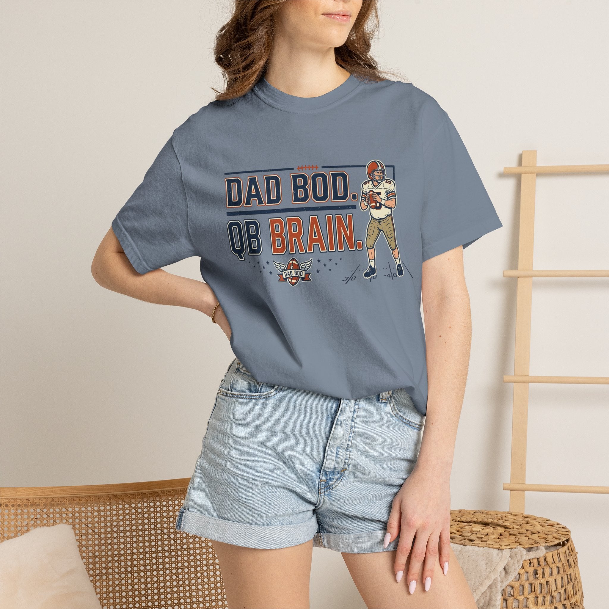 Dad Bod, QB Brain Football T-Shirt — Funny Dad Football Tee