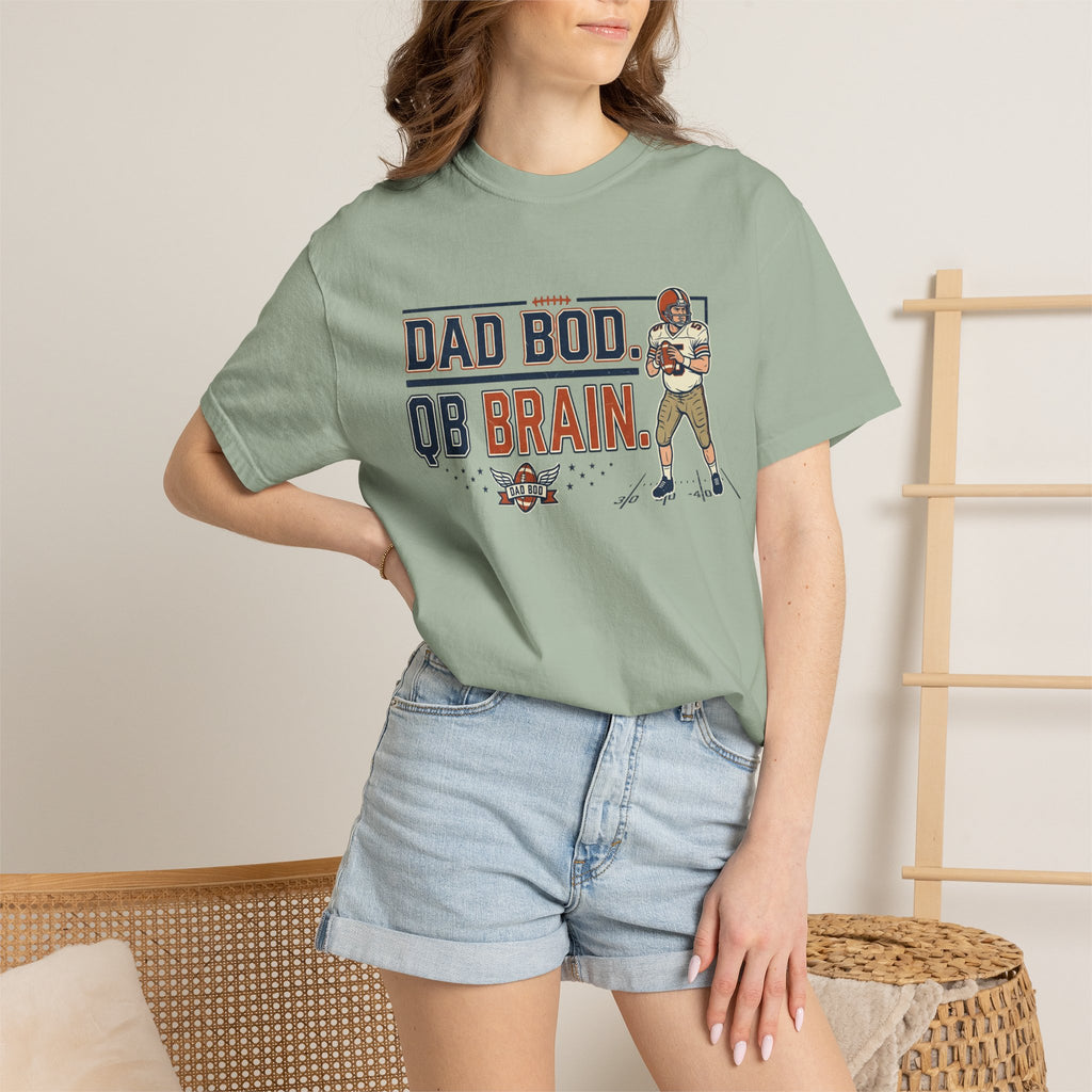 Dad Bod, QB Brain Football T-Shirt — Funny Dad Football Tee