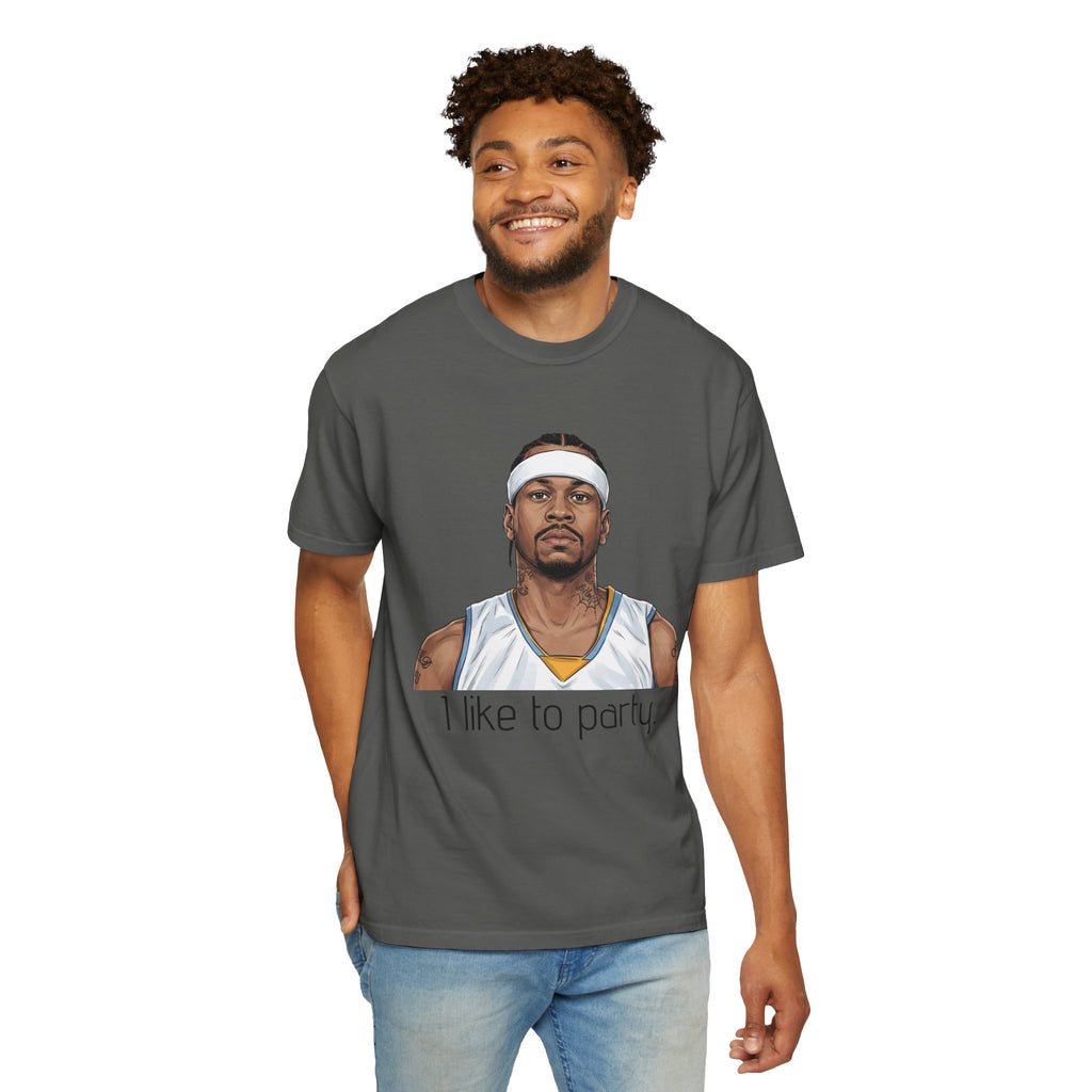 T-Shirt — AI 'I like to party.' Graphic Tee (Retro Athlete Portrait)