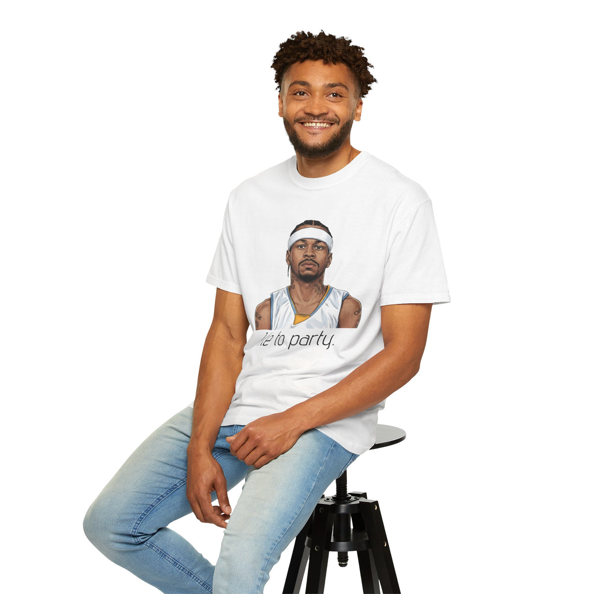 T-Shirt — AI 'I like to party.' Graphic Tee (Retro Athlete Portrait)
