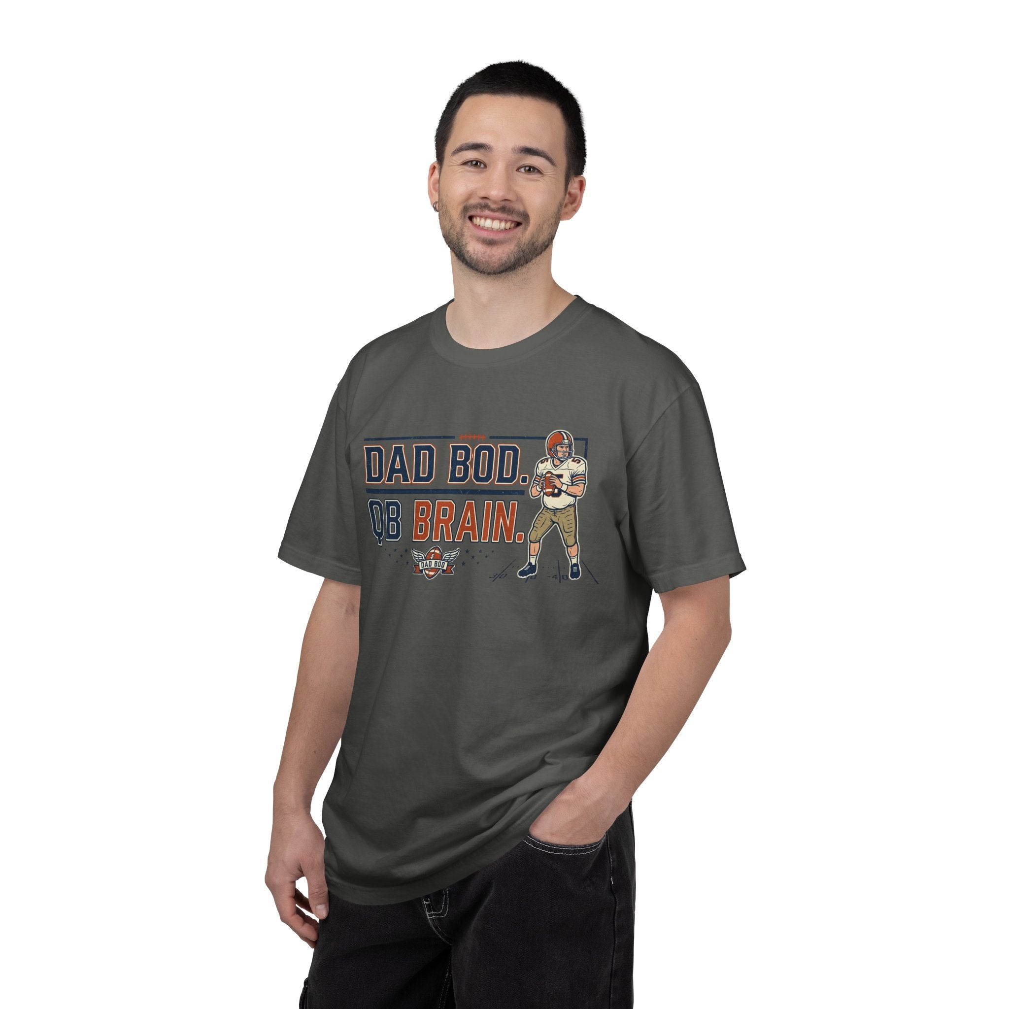 Dad Bod, QB Brain Football T-Shirt — Funny Dad Football Tee