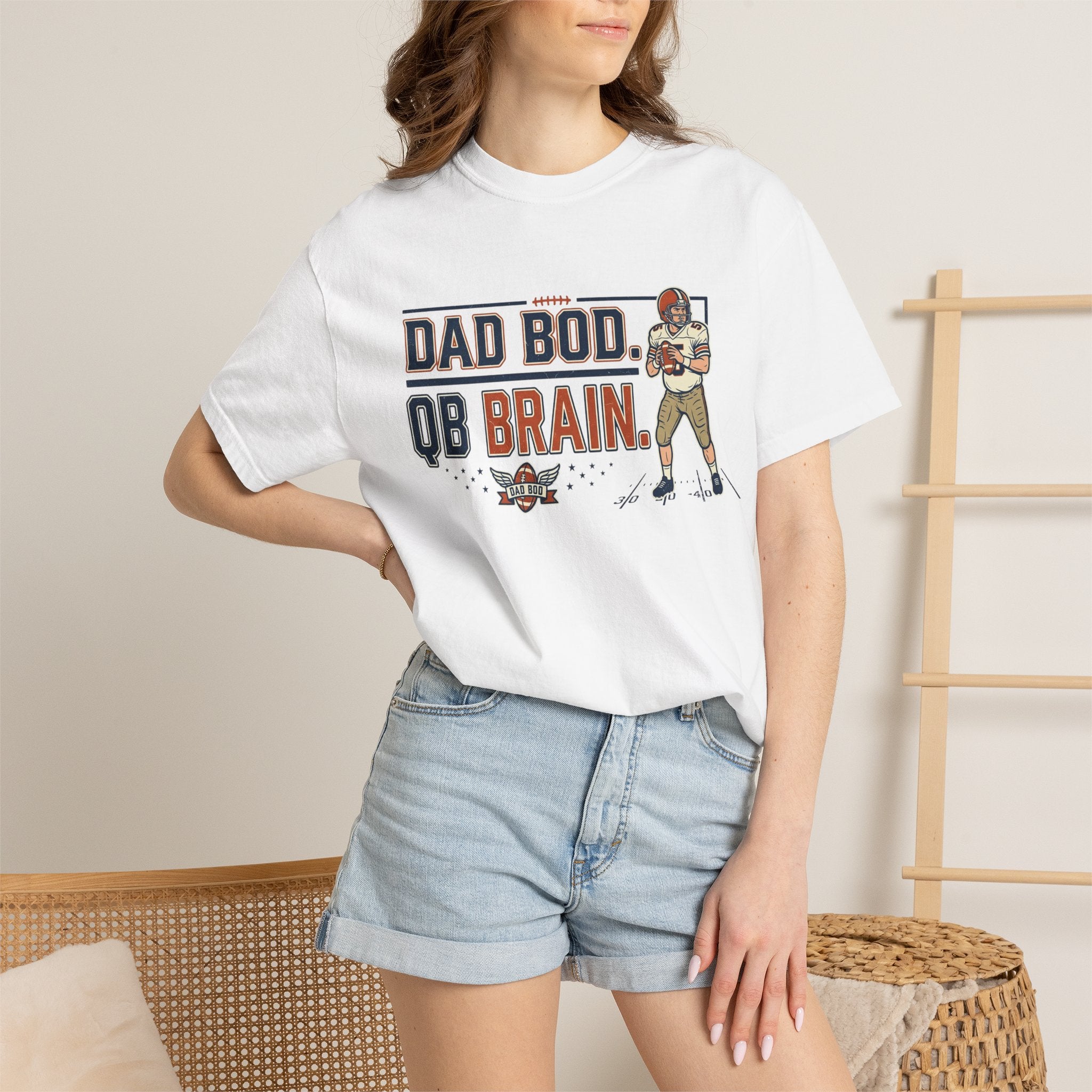 Dad Bod, QB Brain Football T-Shirt — Funny Dad Football Tee