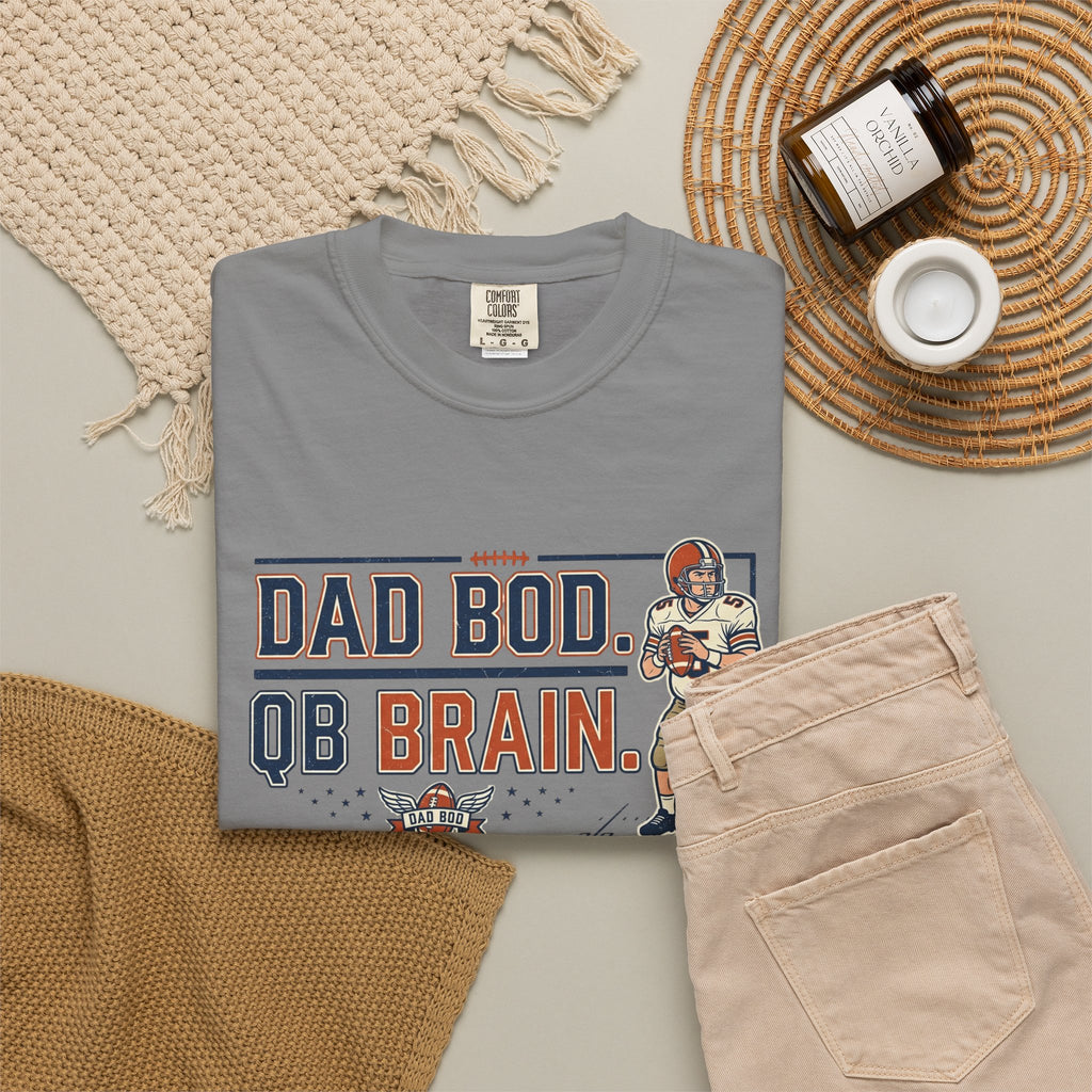 Dad Bod, QB Brain Football T-Shirt — Funny Dad Football Tee