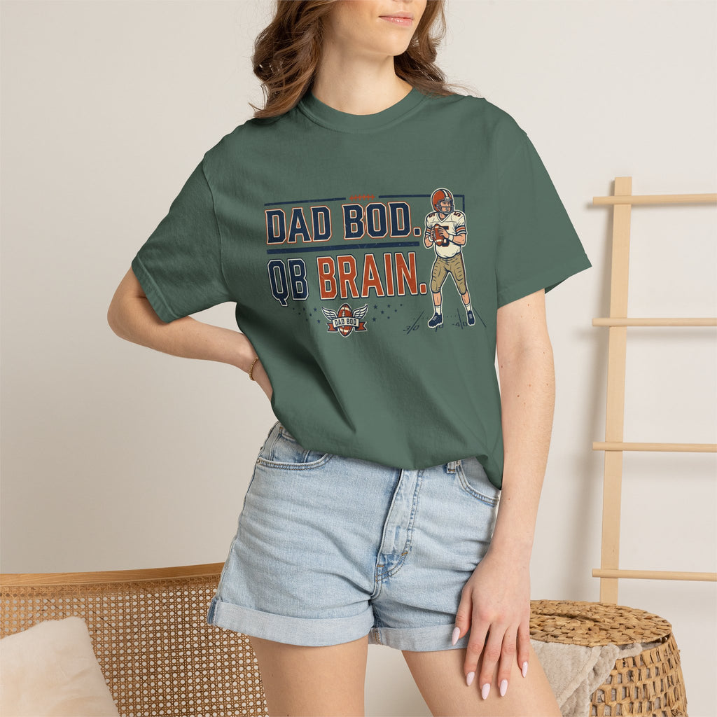 Dad Bod, QB Brain Football T-Shirt — Funny Dad Football Tee