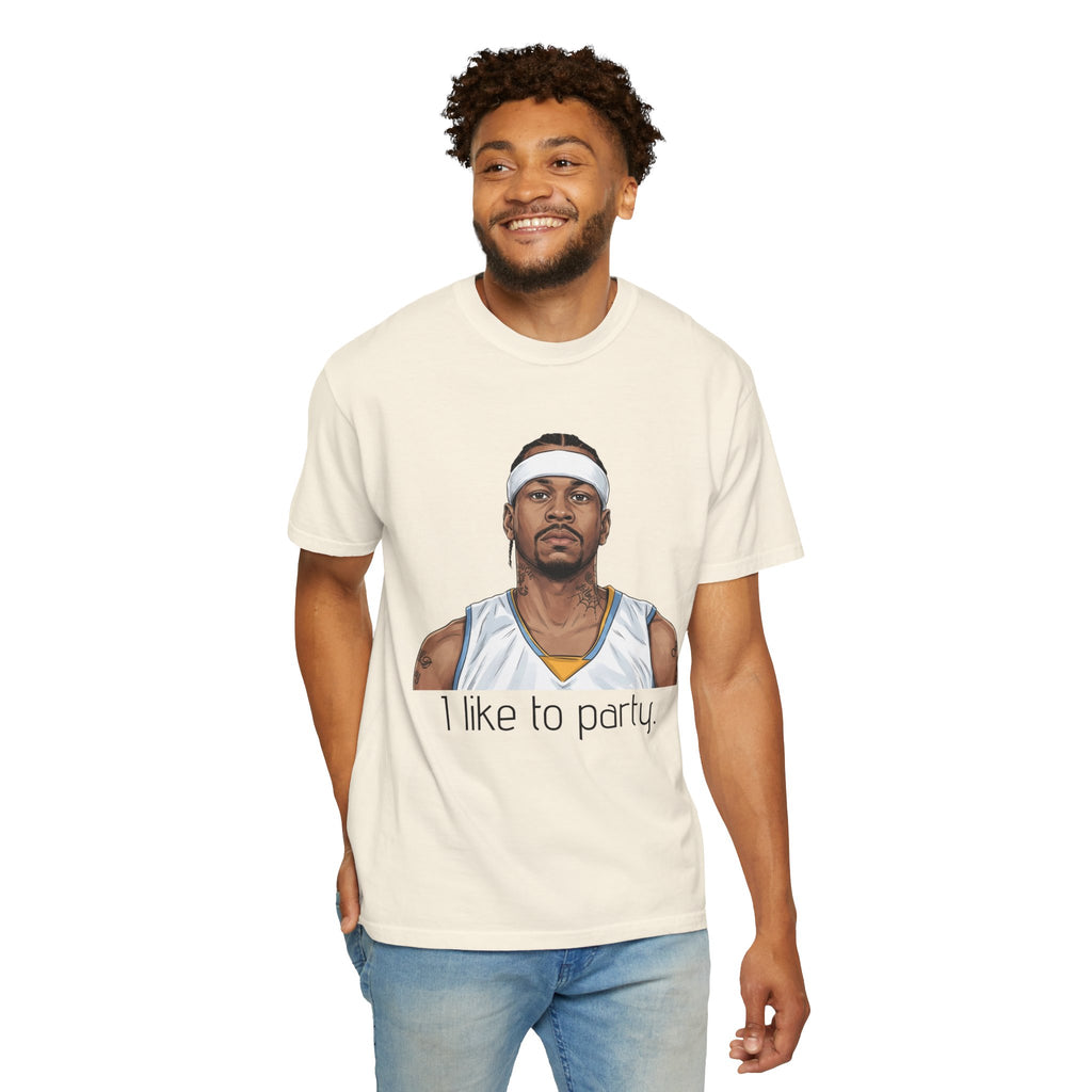 T-Shirt — AI 'I like to party.' Graphic Tee (Retro Athlete Portrait)