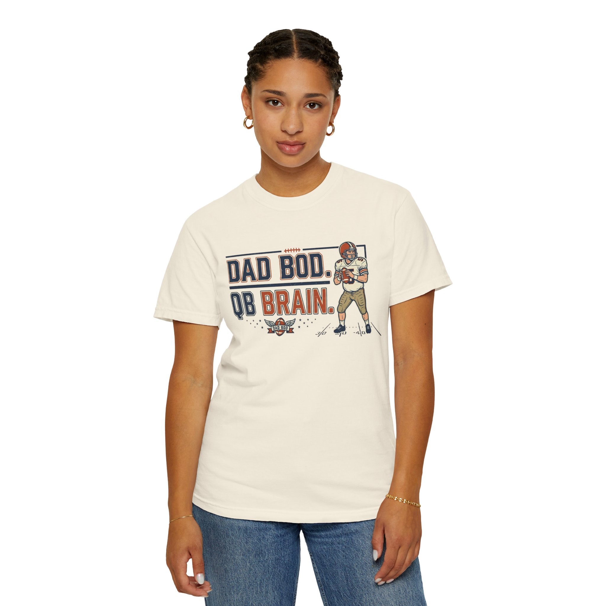 Dad Bod, QB Brain Football T-Shirt — Funny Dad Football Tee