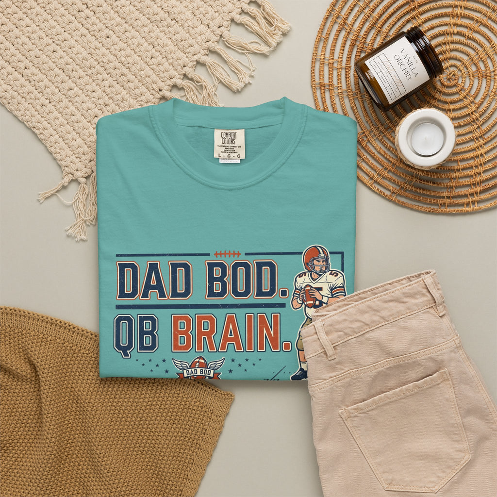 Dad Bod, QB Brain Football T-Shirt — Funny Dad Football Tee