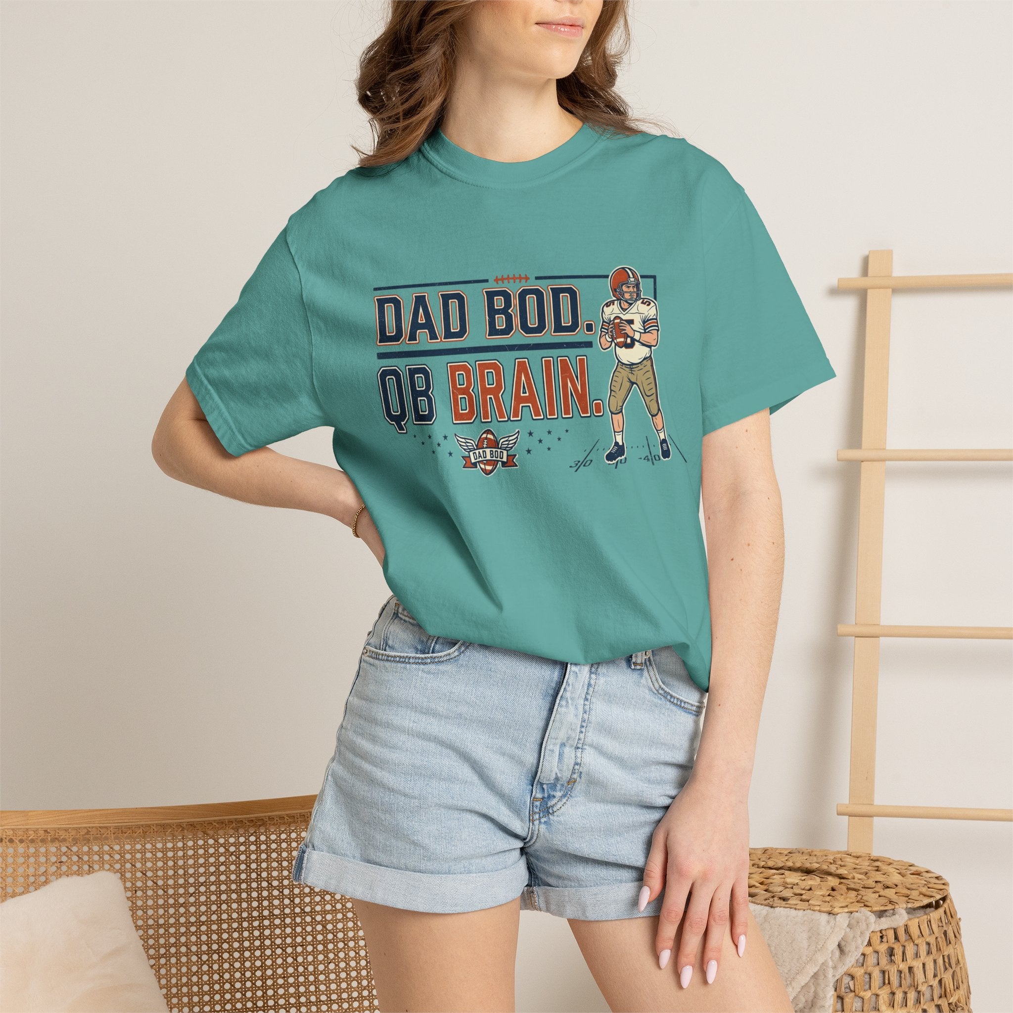 Dad Bod, QB Brain Football T-Shirt — Funny Dad Football Tee