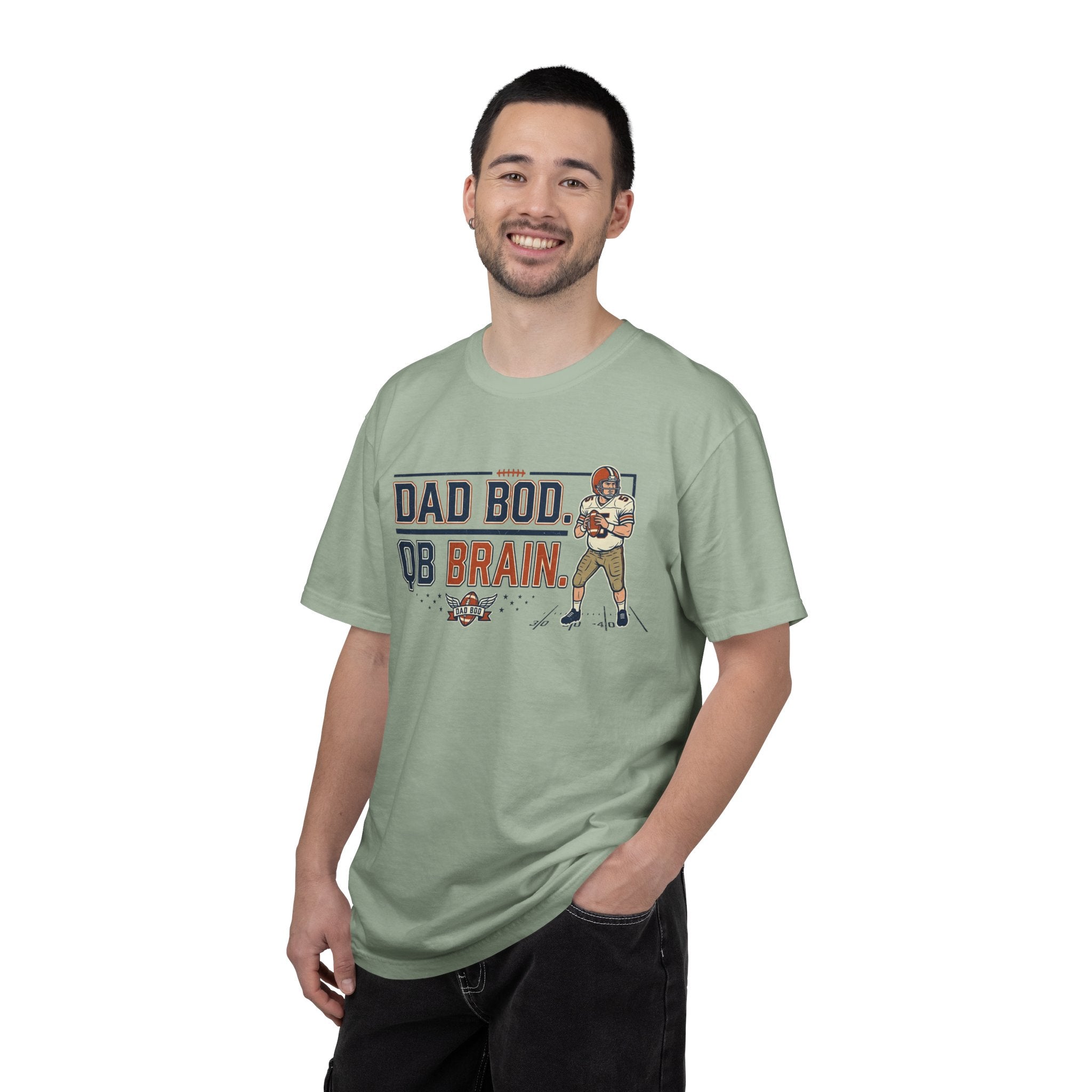 Dad Bod, QB Brain Football T-Shirt — Funny Dad Football Tee