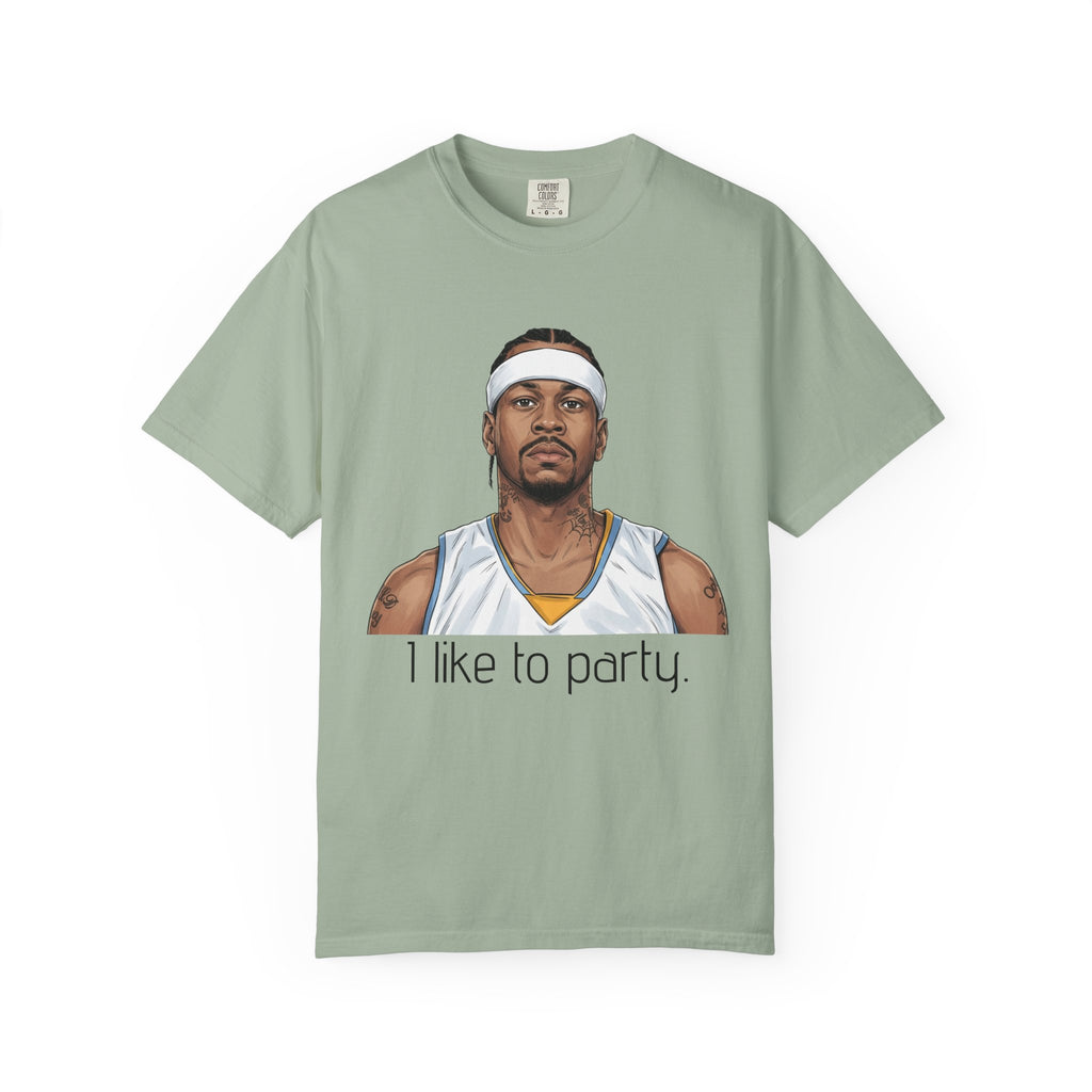 T-Shirt — AI 'I like to party.' Graphic Tee (Retro Athlete Portrait)