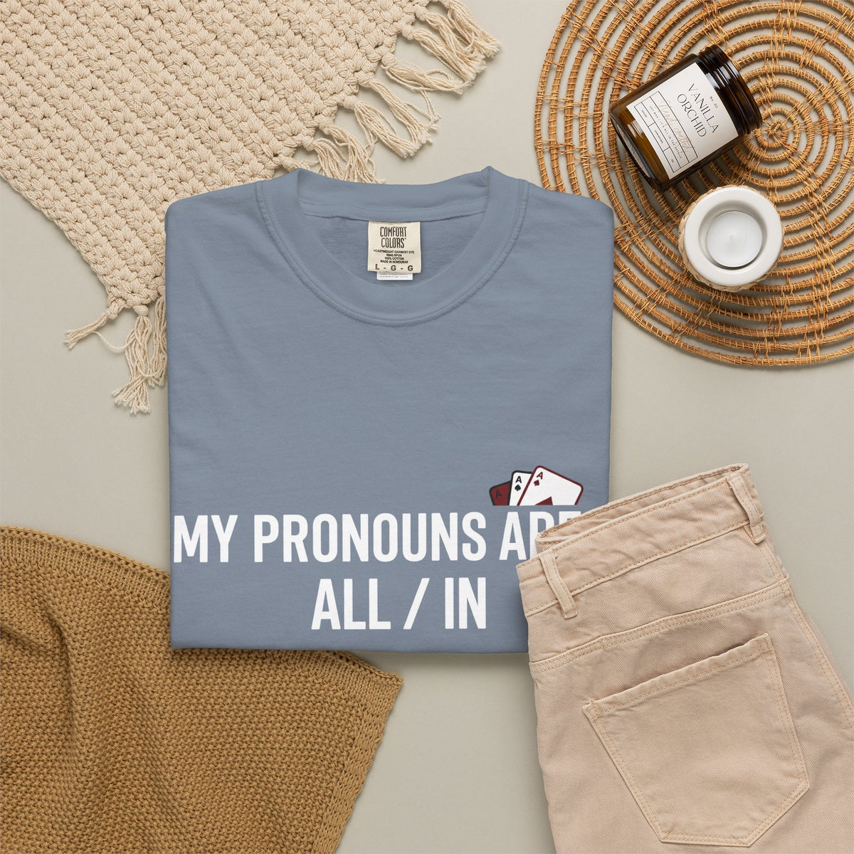All/In Pronouns T-Shirt — "My Pronouns Are All / In" Poker Tee