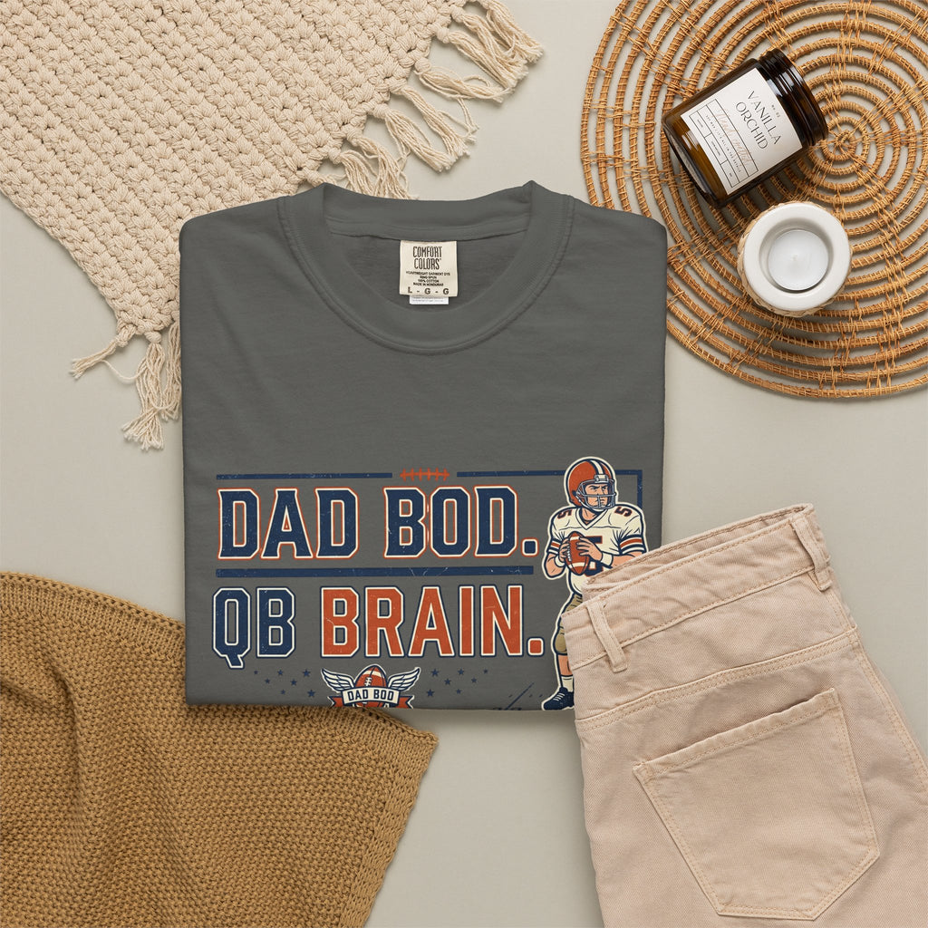 Dad Bod, QB Brain Football T-Shirt — Funny Dad Football Tee